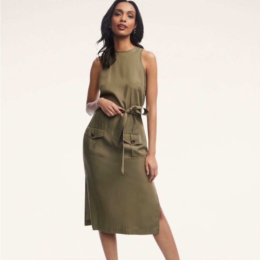 Brooks Brothers Women's Lyocell Belted Midi Dress | Olive